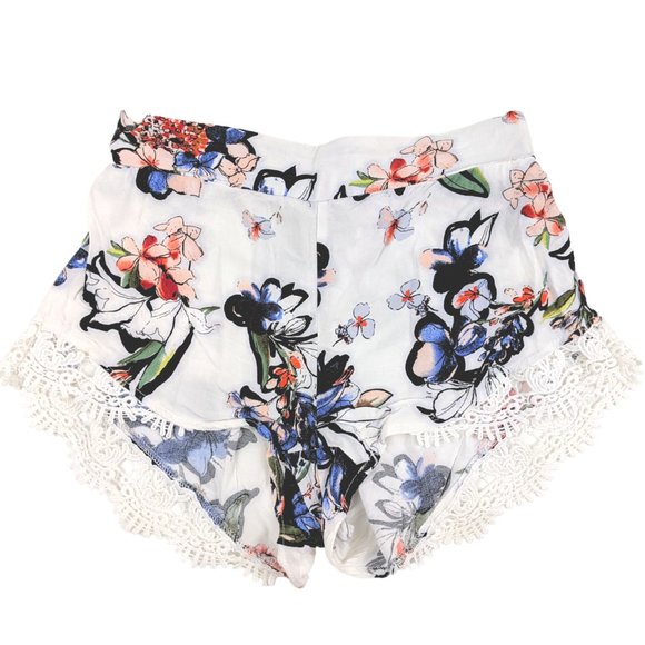 Revamped White Shorts with Blue and Red Flowers Small - Picture 1 of 9